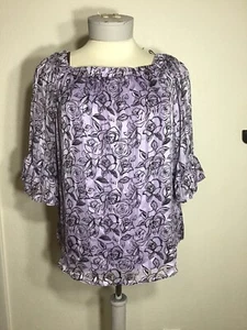 SARA MICHELLE ROSE BLUMENDRUCK 3/4 ÄRMEL FLIESSENDES TOP AUSBRENNER STREIFEN GEFÜTTERT Gr. 1X - Bild 1 von 12