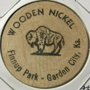 Vintage Finnup Park Garden City, nichel legno KS - Gettone Kansas #1 - Foto 1 di 2