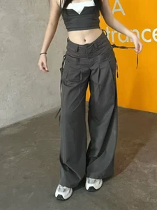 Streetwear Harajuku Cargo Pants Women Y2K Cyber Punk High Waist Loose Trousers - Picture 1 of 12