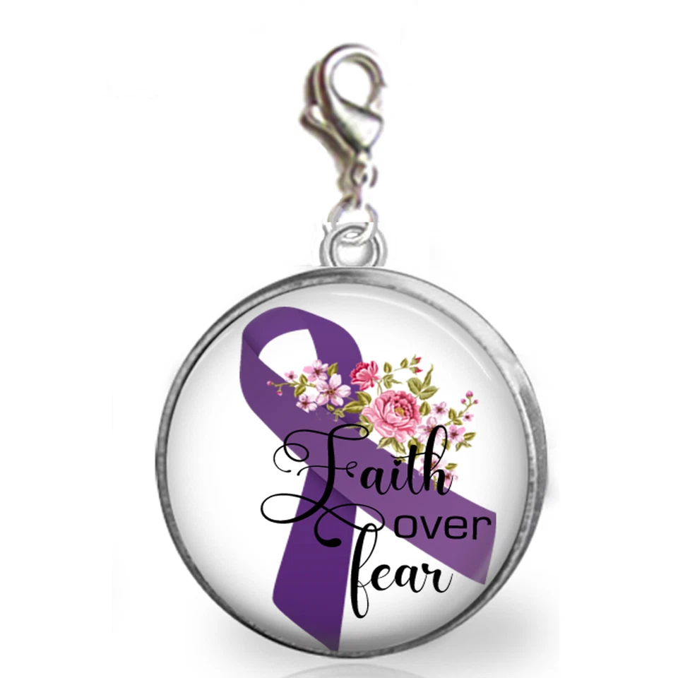 Cinta Púrpura Fe Sobre Miedo Clip En Dije Apoyo Conciencia Foto Joyería Foto 1 de 1