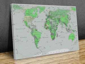 classic world map countries capitals canvas print art wall framed or print only - Picture 1 of 10