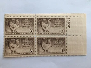 US 1948 USA Scott# 968 American Poultry Chicken Brahma Rooster Block 4 MNH - Picture 1 of 2