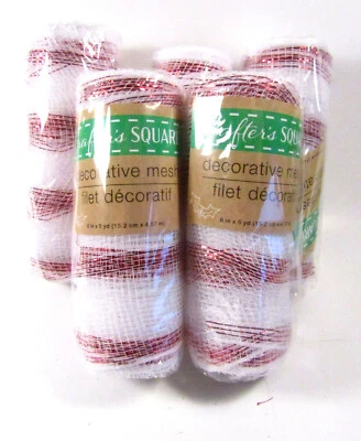 Red & White Deco Mesh Lot 5 Rolls 6" x 5 Yards Metallic Stripes Xmas Wreath DIY - Image 1 of 4