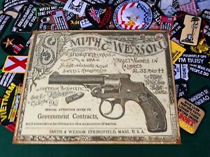 Smith and Wesson Government Contracts Tin Metal Sign Revolvers W/ FREE PATCH USA
