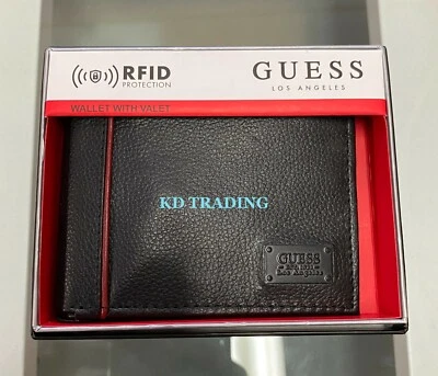 GUESS Men's Genuine Leather BILLFOLD Wallet w/ Valet RFID Protection Metal Logo  - Image 1 of 3