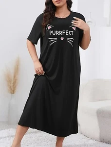 New Plus Size Women's Casual Nightdress Black Short Sleeve Round Neck - Picture 1 of 6