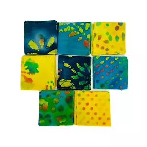 80 Piece Precut 2" Batik Cotton Fabric Quilting Squares Yellow Blue Green - Picture 1 of 2