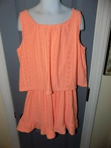 JUSTICE Orange (Peach) Sleeveless Eyelet Romper Size 12 Girl's EUC - Picture 1 of 3