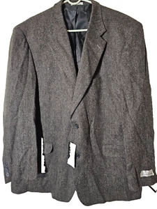 VTG Mens Oleg Cassini 48L 100% Wool 2 Button Blazer Jacket Brown Herringbone - Picture 1 of 7