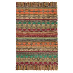 90 x 150cm Handmade Geometric Cotton Jute Tribal Floor Dhurrie Rug Indian Mat - Picture 1 of 5