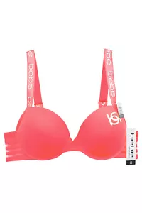 2 Pack Peach Black bebe Sexy Push Up Underwire Laser Bra Padded Brassier 1819 - Picture 1 of 3