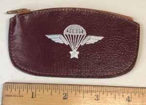 Vintage Leder Kleingeld Geldbörse Französisch Fallschirmjäger Fallschirm Emblem Airborne France - Bild 1 von 4