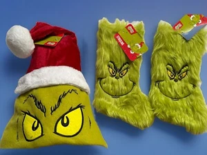 Cappello invernale The Grinch Holiday Babbo Natale più 2 calze Grinch nuovo con etichette - Foto 1 di 13
