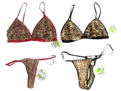 A334S Honeydew NEW Women's Animal Prints Sheer Mesh Rumba Bralette Thong Sets - Image 1 of 4
