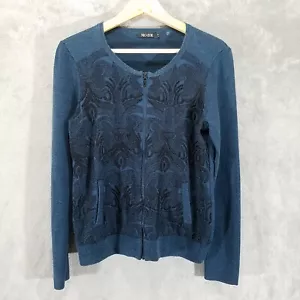 Nic + Zoe Cardigan Pullover Damen mittelblau durchgehender Reißverschluss Jacquard lässig - Bild 1 von 12