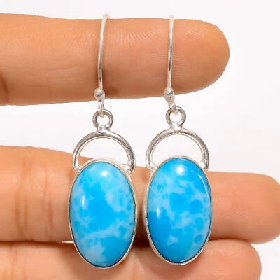 Pendientes de plata 925 con piedras preciosas naturales Larimar joyería de moda 1,8" ARE-4537 Foto 1 de 3