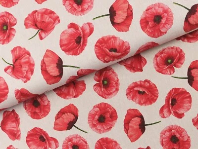 CANVAS Stoff Leinenoptik Dekostoff Mohnblumen auf NATUR EUR 16,98/m - Bild 1 von 2