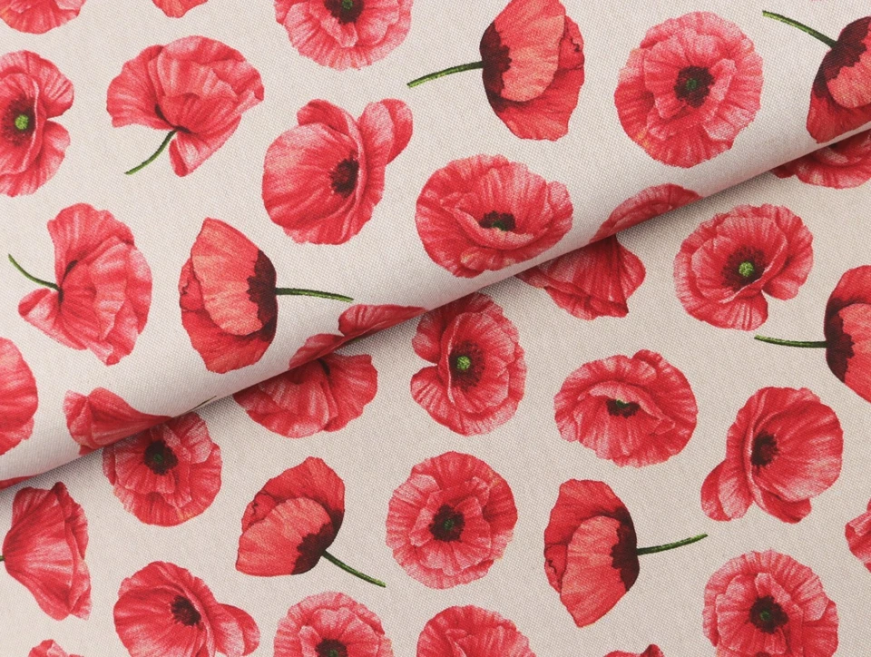 CANVAS Stoff Leinenoptik Dekostoff Mohnblumen auf NATUR EUR 16,98/m - Bild 1 von 2