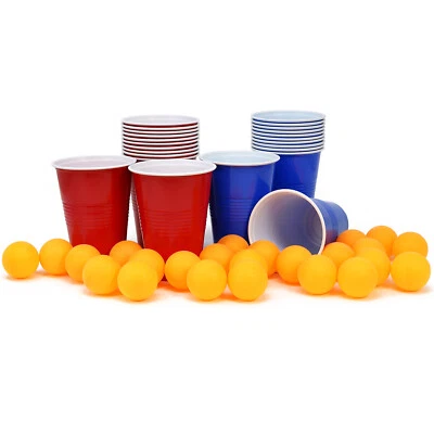 48-teiliges Beer-Pong Set - Bier Pong Trinkspiel mit 24 Bechern und 24 Bällen