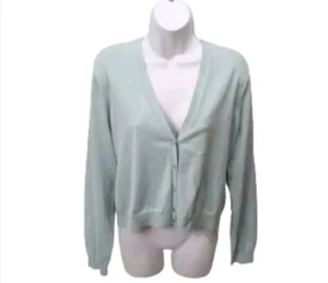 NWT Lands End Cardigan Sweater Long Sleeve Button Front Womens L Green #4 - Picture 1 of 8