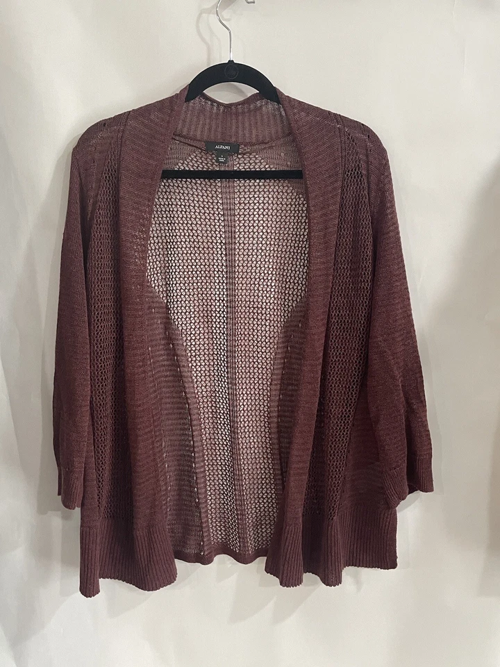 Alfani Burgundy Red  Lace Knitted Open Cardigan Size L 3/4 Sleeve - Image 1 of 4