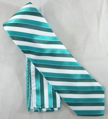 Corbata de microfibra a rayas verdes espuma de mar John Blair y cuadrado de bolsillo 59" L (E811) Foto 1 de 3