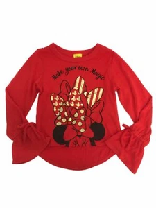 Disney Girls Red & Gold Minnie Mouse Make Your Own Magic Long Sleeve Shirt - Picture 1 of 3