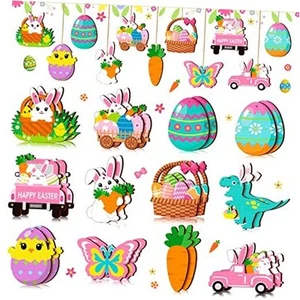 24 Pcs Easter Ornaments for Tree Happy Easter Wooden Hanging Ornaments Egg - Picture 1 of 7