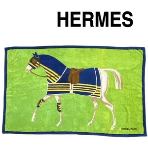 HERMES Coperta Telo Mare Disegno Cavallo Cotone 100% Vintage 90cmx143cm Usato - Foto 1 di 8