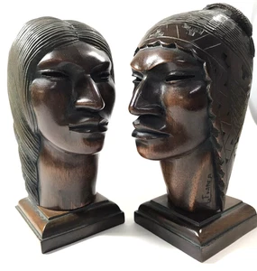 Estatuas de madera tallada caoba vintage de hombre y mujer aymara inca Bolivia Perú - Imagen 1 de 9