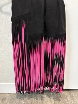 Falda de cuero con flecos Tamara Mellon rosa neón y negro talla 2 EE. UU. Foto 1 de 4