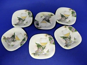 6 Keller Charles Melamine Hors D'oeuvre Plates Wine Glass & Grapes 5.5" Square - Picture 1 of 9