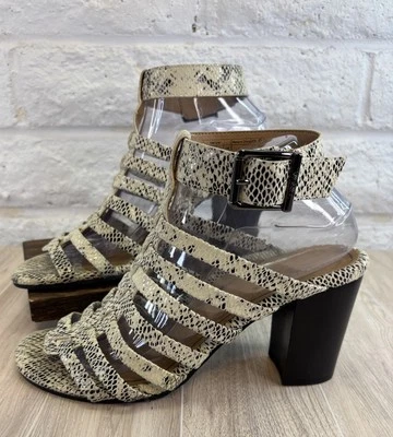 Vionic Sami Caged Sandal Strappy Block Heel Gladiator Ankle Strap White Snake 8 - Image 1 of 4