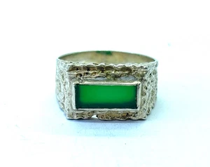 Vintage Brutalist Textured Sterling Silver Chrysoprase Ring - Size P (US 8) - Picture 1 of 12