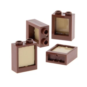 4x Lego Window Frame 1x2x2 Red Brown Pane Beige 42626 60601 60592c05 - Picture 1 of 1