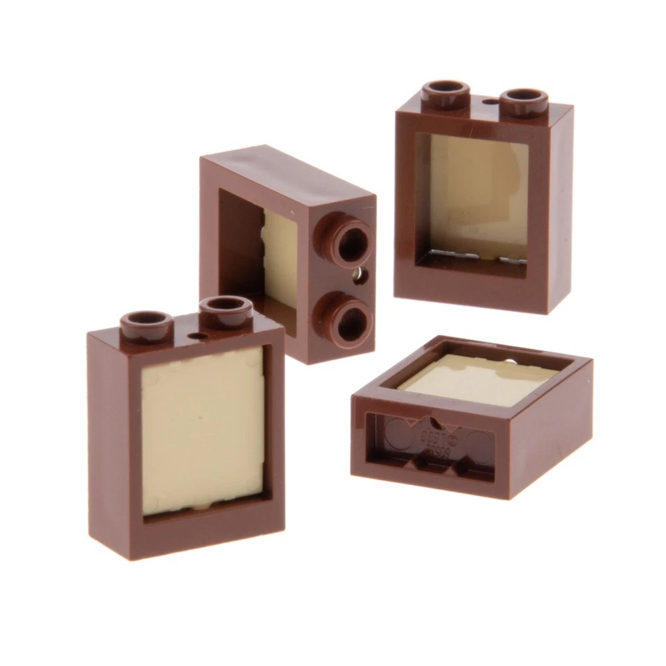 4x Lego Window Frame 1x2x2 Red Brown Pane Beige 42626 60601 60592c05 - Image 1 of 1