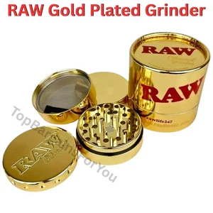 RAW Gold Plating 4 Piece Grinder 60mm Premium Stainless Steel Tobacco Crusher UK - Picture 1 of 4
