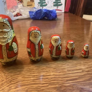 5er Set Vintage Weihnachtsmann Weihnachten Holz verschachtelte Puppen - Bild 1 von 23
