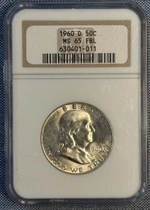 1960-D 50C NGC MS 65 FBL Franklin Half Dollar - Picture 1 of 4