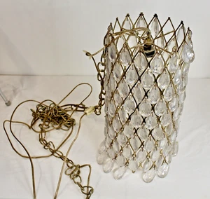 Vintage MCM Mid Century Modern Hanging Chandelier Light #1 Crystals Hollywood - Picture 1 of 20