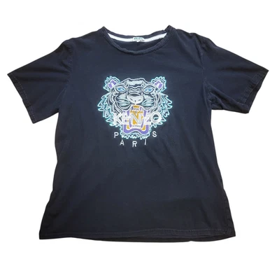 Kenzo Paris Tiger Embroidered T-Shirt Black XL Pre-Owned Well Worn w/ Flaws 42" - Image 1 of 4