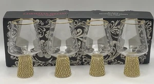 NIB Christian Siriano New York 4 Gold Rim & Rhinestone Base 4.9 Oz Shot Glasses - Picture 1 of 7