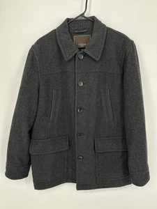 Coach Jacket Mens Large Wool Blend Quilted Lined Herringbone Classic Pockets - Picture 1 of 21