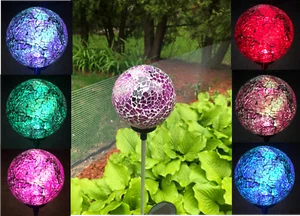 Solar Mosaic Glass Ball Garden Stake Color Change LED Light Outdoor Yard Decor