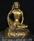 8.8" Rare Old Tibetan Copper Gilt Buddhism Bone Immortal Mirage Buddha Statue