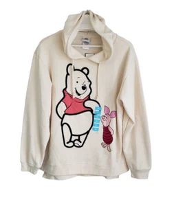 Disney Winnie The Pooh Hoodie Sweatshirt Women XL Ivory Graphic Embroidery - Picture 1 of 6