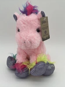 Bear Factory Regenbogen & rosa Pony (2001) mit Reißverschlusstasche Glitzer Plüsch 12 Zoll - Neu mit Etikett - Bild 1 von 6
