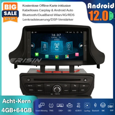 64GB DAB+Android 13 Autoradio GPS Navi CarPlay DVD Für Renault Megane 3 Fluence - Bild 1 von 4