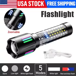 Tactical Flashlight 5 Modes Zoomable Flashlight White Laser USB Rechargeable US - Picture 1 of 19
