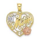 10K Gold Two-tone with White Rhodium #1 MOM Heart Charm 0.7 x 0.9 in
